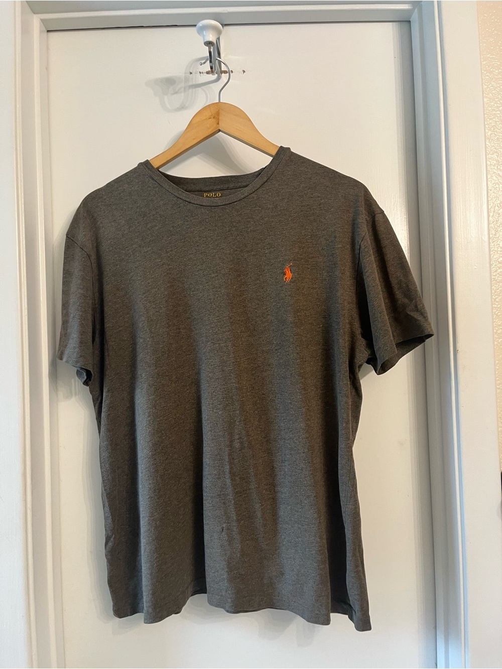Polo by Ralph Lauren Men's Brown Crewneck T‑Shirt with Orange Logo